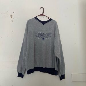 Cowboys Crewneck Sweater - Gray w/ Navy Blue Trim